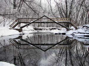 Winter photo of A-Frame Bridge