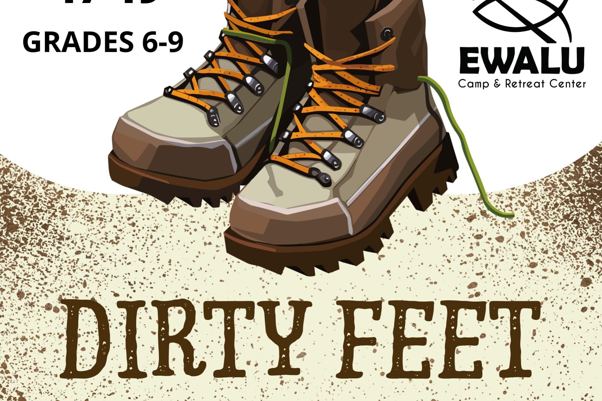 Hiking boots with Ewalu logo and date for Dirty Feet Retreat