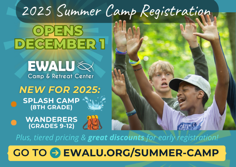 Campers waving arms in the air. Summer Camp registration opens December 1!