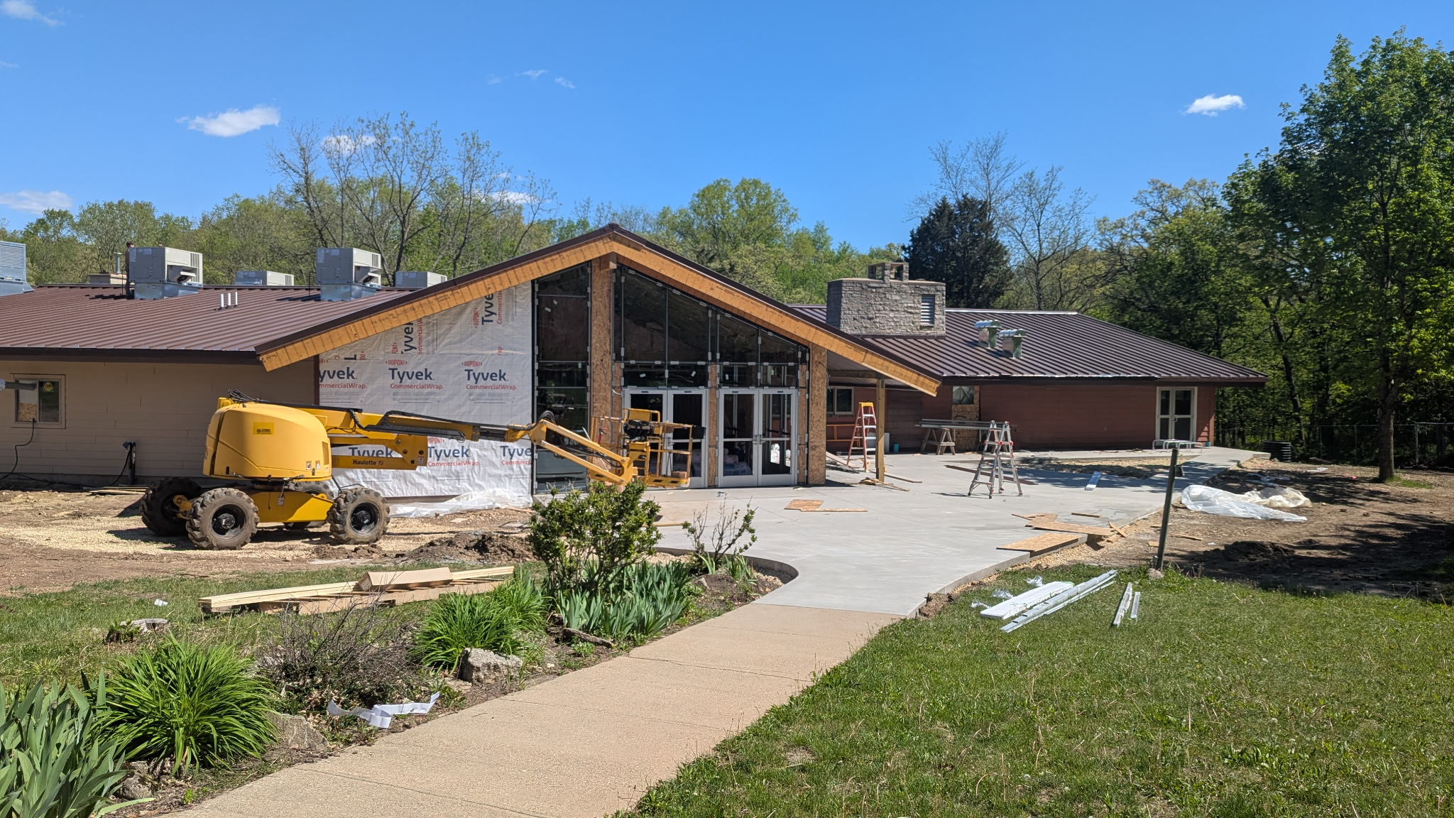 Cedar Lodge construction is under way, with new windows installed in the entry addition.